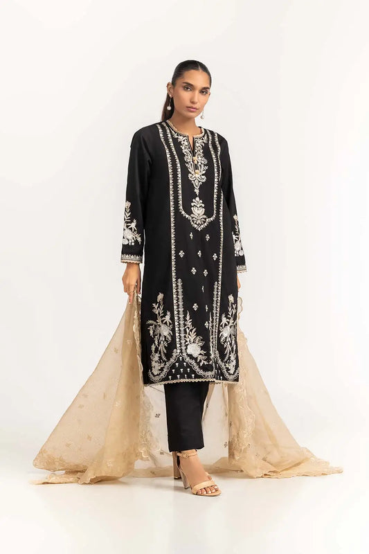 Dyed Cambric Embroidered Tunic and Pants with Coordinating Dupatta.