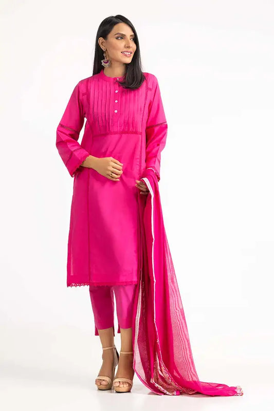 Dobby Dyed Shirt and Trousers Complemented by an Elegantly Embroidered Dupatta