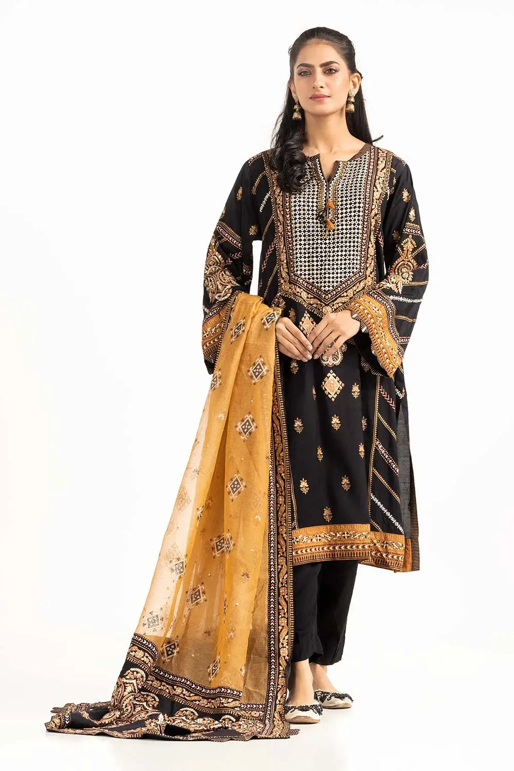 Tehwaar Raw Silk Block-Printed Shirt & Trousers with Matching Dupatta