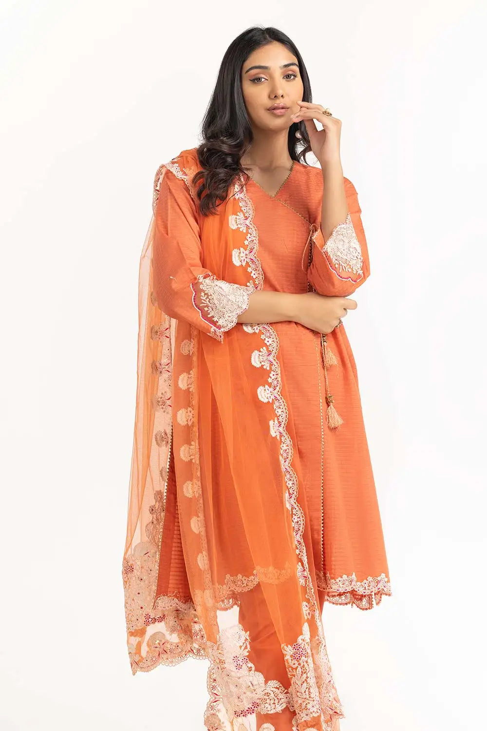 Tehwaar Lurex Dobby Dyed Embroidered Shirt & Trousers with Dupatta