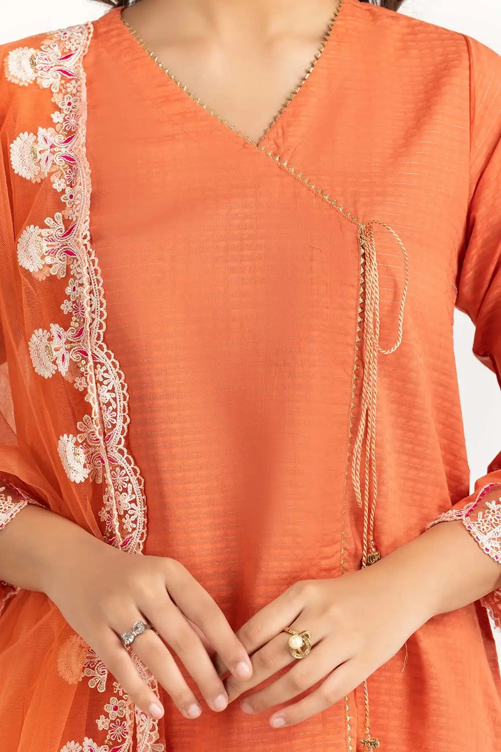 Tehwaar Lurex Dobby Dyed Embroidered Shirt & Trousers with Dupatta